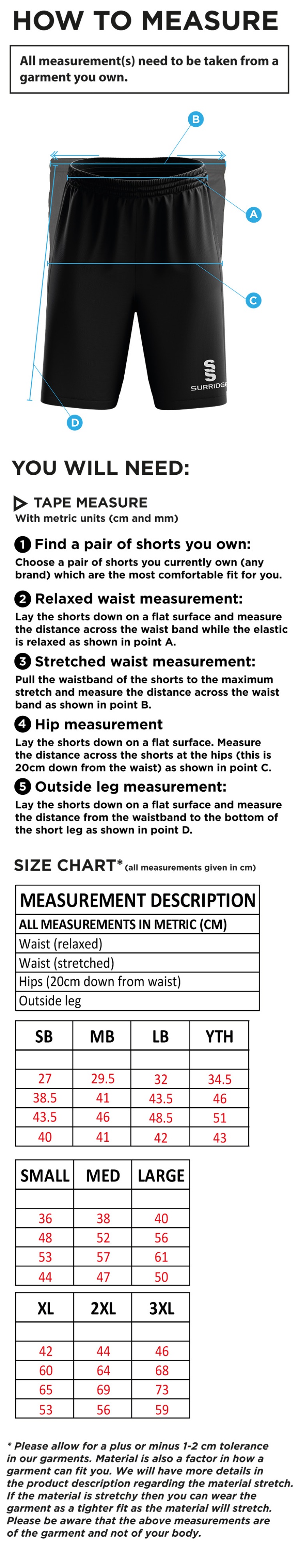 NEWCASTLE MAGPIES Blade Shorts - Size Guide