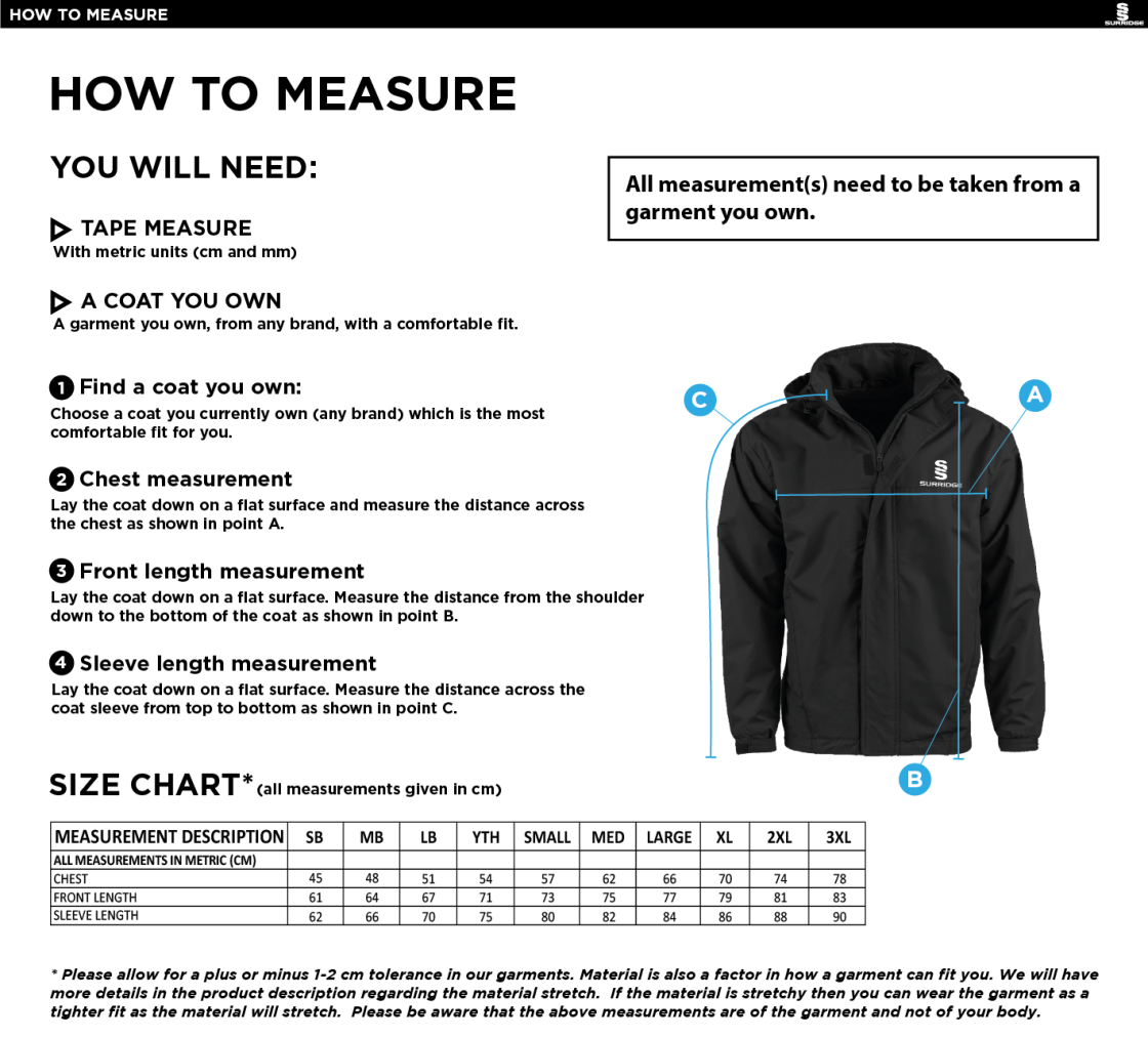 NEWCASTLE MAGPIES Fleece-Lined Jacket - Size Guide