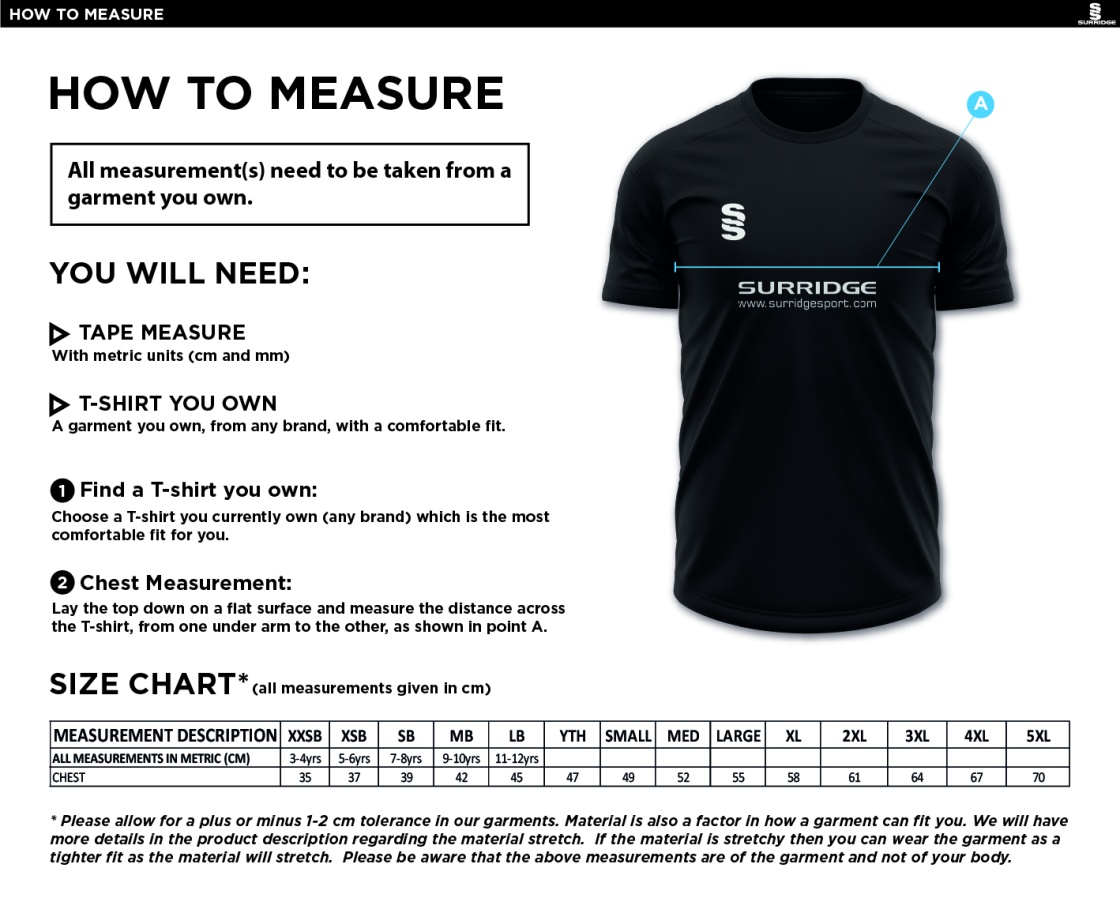 NEWCASTLE MAGPIES Dual Gym T-shirt - Size Guide