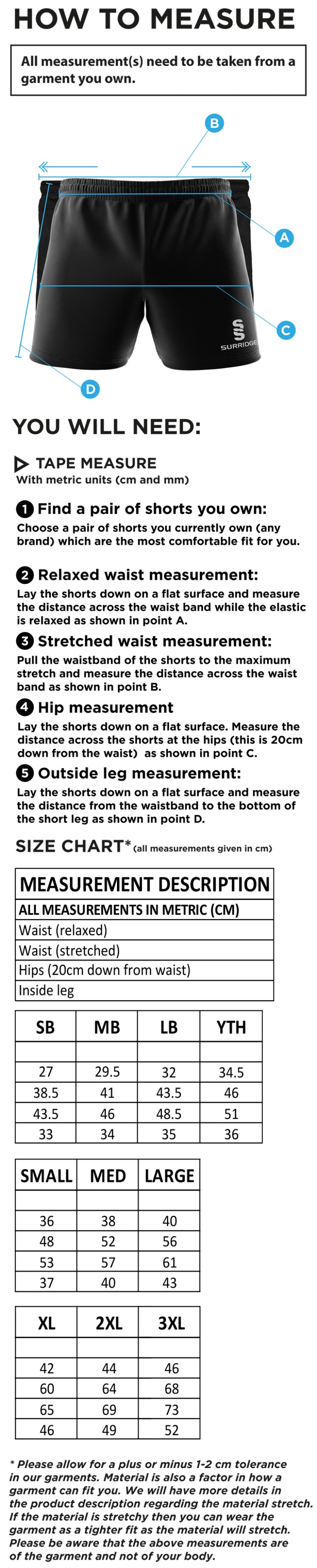 NEWCASTLE MAGPIES Performance Gym ShortS - Size Guide