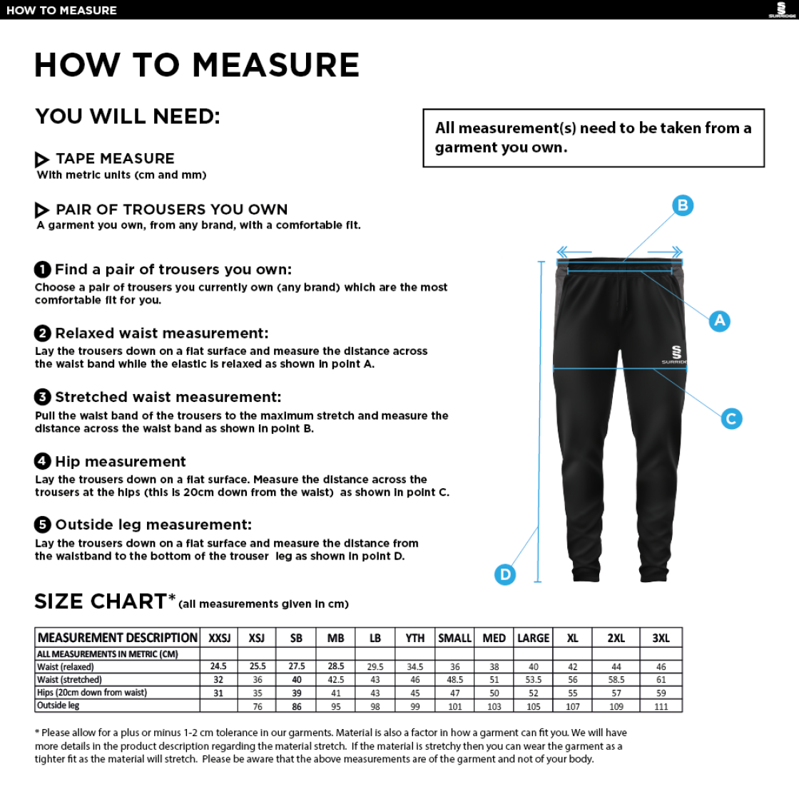 NEWCASTLE MAGPIES Training Pants - Size Guide