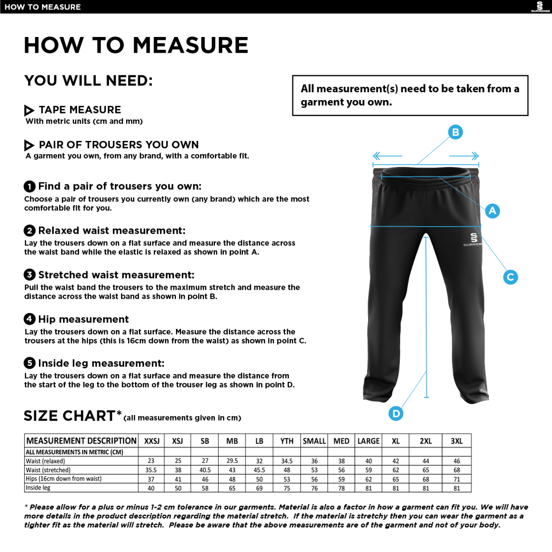 NEWCASTLE MAGPIES Poplin Track PantS - Size Guide