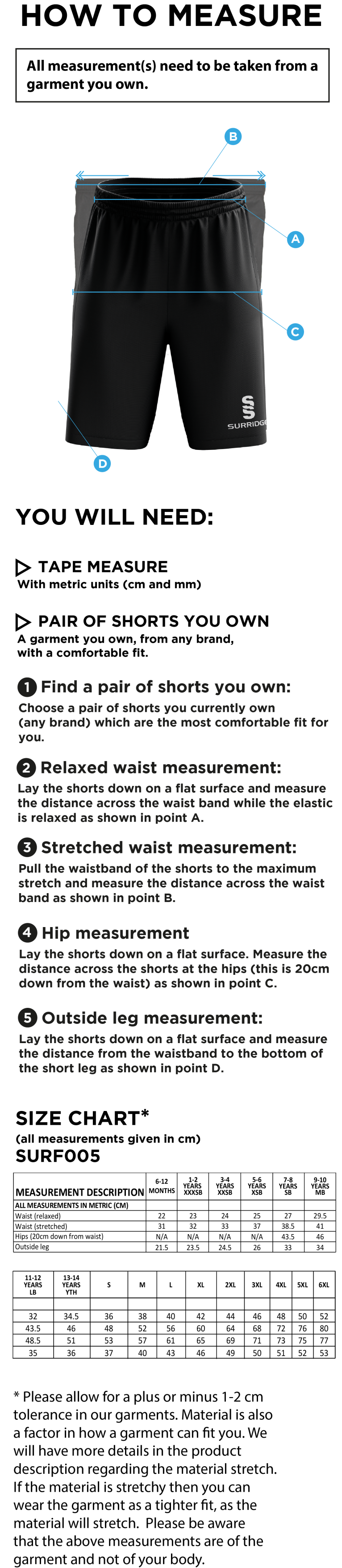 NEWCASTLE MAGPIES Match Short - Size Guide
