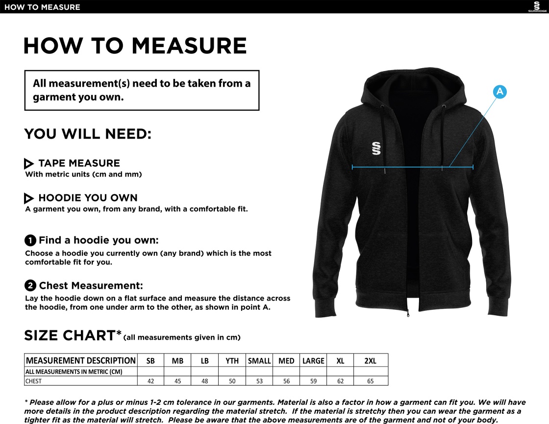 NEWCASTLE MAGPIES Fuse Hoody - Size Guide