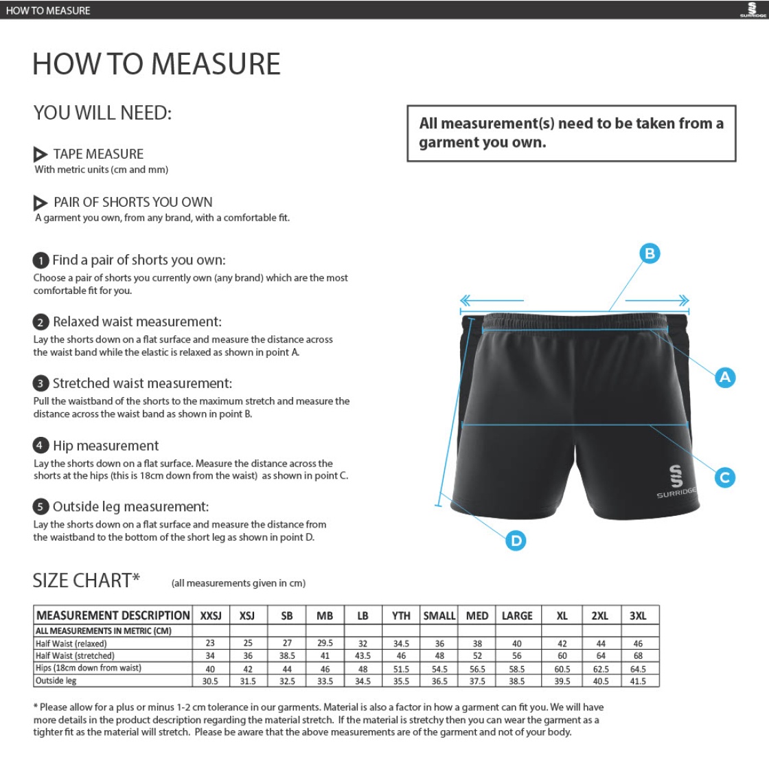 NEWCASTLE MAGPIES Rugby ShortS - Size Guide