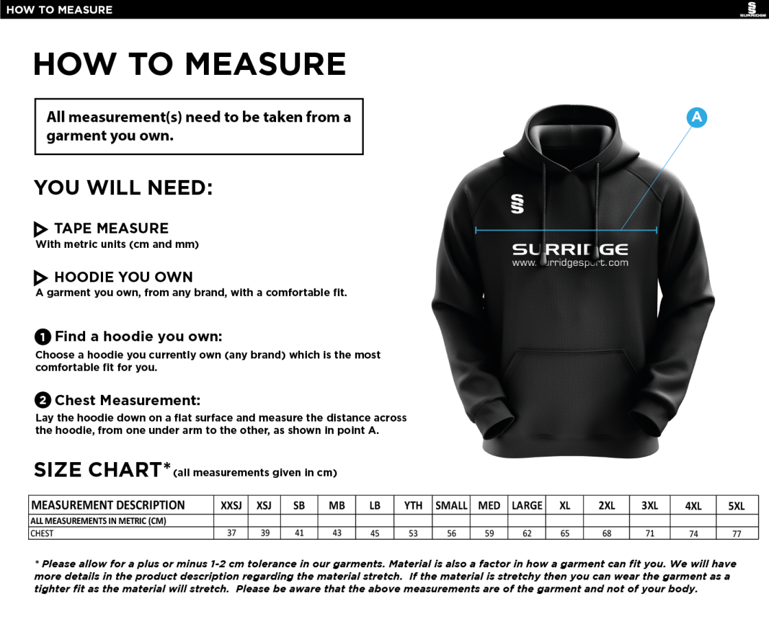 NEWCASTLE MAGPIES Fuse Hoody - Size Guide