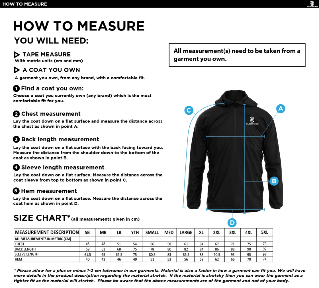 NEWCASTLE MAGPIES Dual Full Zip Training Jacket - Size Guide