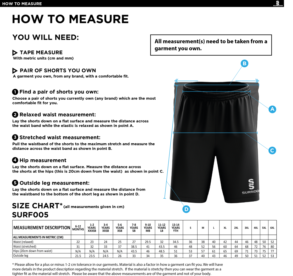 NEWCASTLE MAGPIES Match Short - Size Guide